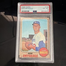 Topps Don Drysdale #145 Los Angeles Dodgers MLB Baseball 1968 Topps PSA 6 picture