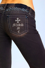 NWT Miss Me Women’s Black Bootcut Jeans Rhinestone Embroidered Logo sz 29 #1069 picture
