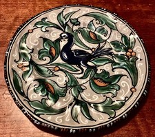Antique 20s Italy Maiolica Mengaroni M.A.P. Pesaro Bird Paradise Peacock Plate picture