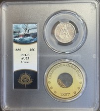 1855 Seated Liberty Quarter 25c PCGS AU53 SS Central America Gold Dust Shipwreck picture