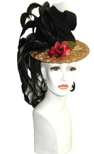 Antique 1905-1930 Berger's Buffalo Woven Straw Feather Felt Forward Tilted Hat picture