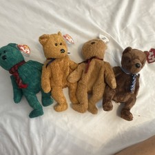 Ty Beanie Babies Vintage Bear Lot of 4 - Wallace, Hero, Curly, Fuzz - With Tags picture