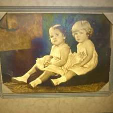 1920-30’s Sepia Portrait Photograph of Children, Landscape, photo picture
