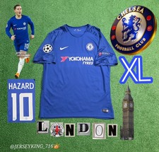 🇬🇧Nike Chelsea FC Eden Hazard#10 2017/2018 Home Blue Jersey UCL Patches XL  picture