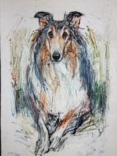 Fritz Rudolf Hug Rough Collie Hand Signed 130/240 Color Litho 1970 Swiss picture