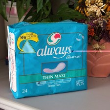 Vintage 1997 Always Thin Maxi Pads 24ct Sealed Dri-Weave No Wings NOS picture