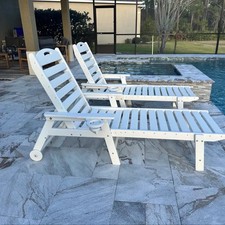 2 Pack Adjustable HDPE Outdoor Chaise Lounge Chairs, All Weather Pool Patio Sun picture