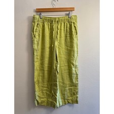 Joie Women's Chartreuse Lime Green 100% Linen Wide Leg Cropped Pants Size L picture