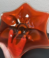 Vintage MCM Orange Viking Glass Epic Line Cadmium Edge Glow Petal Bowl 13” picture