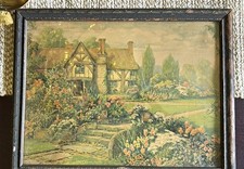 Vintage 1920s R. Atkinson Fox Cottage Print - Original Art Deco Frame (12x17) picture
