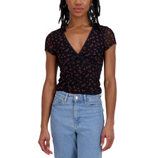 Aeropostale Women's Mesh V-Neck Crop Top Size L Black picture