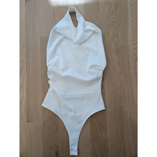 ZARA Asymmetric Cut-Out Draped Sleeveless Bodysuit - White (Size xs) picture