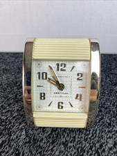 Vintage Westclox Travel Alarm Clock Beige White Art Deco Style 42014 WORKING picture