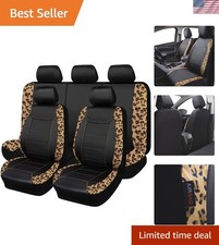 Elegant 8PCS Leopard Brown Black Car Seat Covers - Universal Fit & Easy Install picture