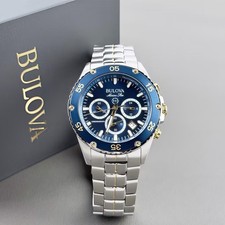 Bulova Men's Marine Star 98B400 Blue Dial Chronograph Quartz Watch 41.5mm picture