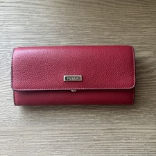 Red / Wine Genuine Leather Long Wallet Gold Logo Snap Closure Dust Bag picture