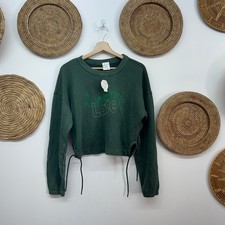 NEW Offline by Aerie Green Running Late Graphic Cropped Crop Sweatshirt Top XS picture