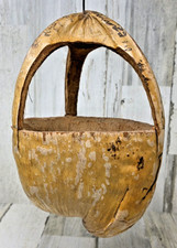 VTG Hand-Carved Hanging Pumpkin/Coconut Gourd Shell (Decor Basket ~ Planter) 1/2 picture