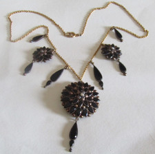 gorgeous antique victorian 10K + necklace black onyx lavalier mourning dangle picture