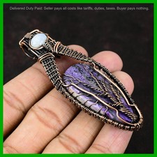 Copper Charoite Stone Rainbow Moonstone Tree Of Life And Wire Wrapped Pendant picture