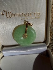 Vintage 18K Yellow Gold Green Jade “Fu” Good Luck Pendant picture