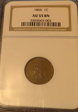 1866  Indian Cent NGC AU 55 BN 3Better Date picture