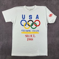 Vintage USA Olympic Seoul 1988 Adidas Shirt Mens Small White Single Stitch USA picture