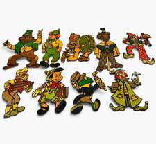 Vtg Hand Painted Wood Wall Cutouts Set of 9 Pinocchio Big Bad Wolf Clowns 1950s picture