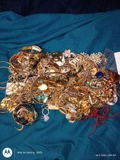6 Lbs of Gold-tone Jewelry Mixed Lot  Wearable, Some Tangled Small Chains picture
