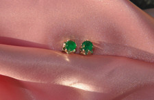 4MM ROUND NATURAL EMERALD STUD EARRINGS IN STERLING SILVER app. .50 ct. picture