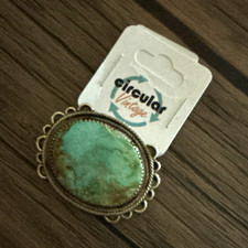 Vintage Oval Turquoise Set Navajo Brooch Pin Sterling Silver Filigree Border picture