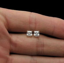 1.00 Carat Princess Cut VVS1/D Lab Created Stud Earrings 6mm 14K White Gold $395 picture