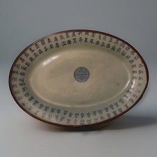 Vintage Oval Chinese Celadon Green Script Porcelain Platter Xuande Mark Ming 13” picture
