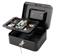 Jssmst Locking Medium Steel Cash Box with Money Tray,Lock Medium, Black picture