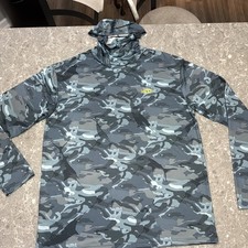 AFTCO Hoodie Mens Large Blue Camo Fishing UPF Performance Fish Face Mask picture