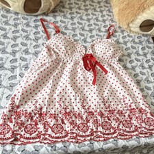 Zenobia Women's XL Pajama Set White Red Polka Dot Embroidered Smocked Z726 picture