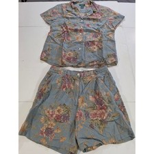 Vtg Lauren Ralph Lauren Linen FLoral 2 Pc Set Shorts 12 Shirt Large Cottagecore picture