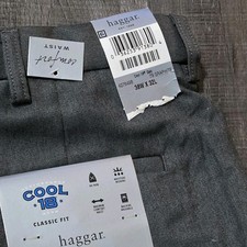 NWT New HAGGAR Men's Gray 38 X 32 Cool 18 Pants Graphite Comfort Waist Flat picture