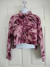NWT Abound Nordstrom Women's Fleece Tie Dye Cropped Jacket Size S Purple Snaps picture