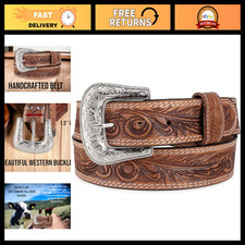 Men's Western Full Grain Leather Belt Strap with Snaps for Interchangeable Buckl picture