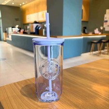 New Starbucks China 2023 16oz Purple Triangle Bottom Glass Cup Tumbler Girl Gift picture