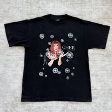 Vintage 1998 Cher Believe Tour Bubbles Black Concert Tee 90s Band T Shirt Size L picture