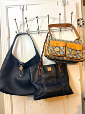 Lot of 3 Dooney & Bourke Bags Black Leather Hobo Tote DB Pocket Shoulder Bags picture