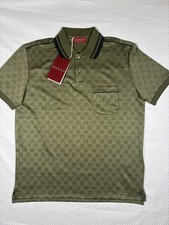 Gucci Men's GG Monogram Jacquard Polo Shirt Olive Green Large Regular Fit  picture
