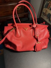 PRADA Big Red Calfskin Leather Pebbled Vitello Daino Convertible Handbag Retired picture