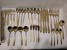 RARE Dirigold Dirilyte Goldware Goldenware Burnish Tuscany Flatware 33 Pieces picture