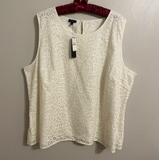 Talbots Women’s White Lace Sleeveless Lined Blouse Round Neck Blouse Size 24W picture