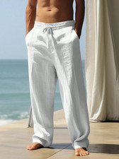 Mens Cotton Linen Loose Pants Casual Drawstring Beach Yoga Baggy Long Trousers picture