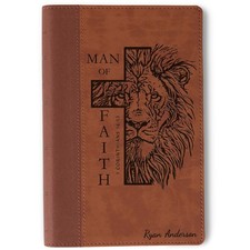 Personalized NIV Large Print Bible, Man of Faith Lion Design, Name Engraved picture