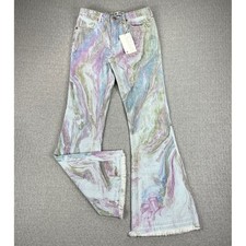 New PTCL Bootcut Jeans Women 26/27X31 Multicolor Marble psychedelic Raw Hem picture